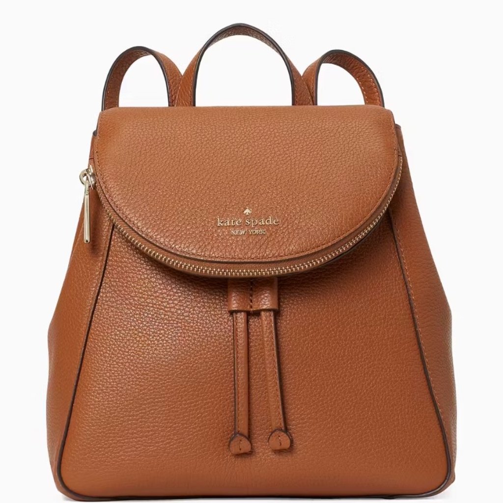 Kate Spade Leila Medium Flap Backpack Warm Gingerbread Brown Pebbled Leather Bag